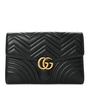 Gucci Calfskin Matelasse GG Marmont Clutch Black